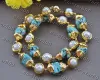 Necklaces Z11358 17.5" 23mm Baroque Blue Turquoise White Pearl Yellow Gold Plate Necklace