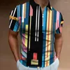 Polo da uomo Polo con cerniera stampata colorata Linee Abbigliamento uomo Estate Casual Maniche corte Allentate oversize e camicette Top