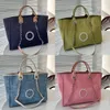 Women Pearl Embroidery Canvas Linen Beach Tote Bag France Luxury Brand Designer Denim Shopping Handbag Lady Chain Strap Large Capacity Vacation Shoulder Bags