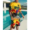 Men's Tracksuits Summer Tshirt Suit 3D Printing Tropical Style Beach Pants 2-Piece Set Oversized O-Neck XXS-6XL