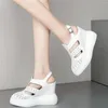 Sandals 2024 Platform Pumps Shoes Women Cow Leather Wedges High Heel Gladiator Female Pointed Toe Fashion Sneakers Casual