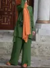 Ensemble deux pièces en mousseline de soie musulmane pour femmes, couleur unie, poche, ourlet irrégulier, nouvelle collection 2024, 221007