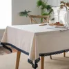 Table Cloth Blue Rose Printed Rural Tablecloth Cotton Linen Waterproof Household Covers Lace Cover Home Decoration