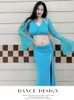 Stage Wear 2024 Belly Dance Clothing Set Design Women's Three Piece Sexy Yarn Long Sleeve High Split Dress Dancer