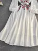 캐주얼 드레스 여성 여름 드레스 럭셔리 기질 라운드 목 거품 긴팔 허리 얇은 A- 라인 우아한 대형 스윙 D2975
