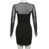 Sıradan Elbiseler Kadınlar Siyah Uzun Kollu Mini Elbise Şık O boyun örgü Parti Giyim Kulübü A-Line 2024 Yüksek Street Giyim