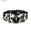 Perlé 26 lettres anglaises Bracelets Bracelets en cuir PU rétro Style Punk fait à la main multicouche perlé main bijoux couple cadeaux YQ240226