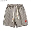 Shorts masculinos ami wei marca de luxo listrado shorts para homens chique amor coração embelezado modelos cintura elástica 2023 verão novo ami dk 240226