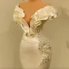 Długie luksusowe sukienki wieczorne syreny 2024 poza ramionami Perły plisowane Dubai Women Ruffles Formal Condyt Party Suknia balowa vestido