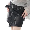 Skirts HOUZHOU Y2k Grunge Denim Skirt Women Vintage Low Waist A-line Irregular Patchwork Goth Black Mini Star Streetwear Punk