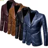 Spring Autumn Fashion Mens Lapel Leather Dress Suit Such Male Business Casual Pu Blazers Jacket 240222