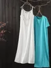 Sukienki swobodne Japonia styl vintage bawełniany sukienka z zawieszeniem kobiety biały podnośnik spaghetti pasek denny poślizg reresido szata rouge femme