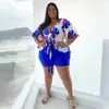 Grande taille imprimé fleuri deux pièces ensemble court femmes tenue ample 2023 été femme tissu décontracté haut court grands ensembles assortis 240220