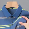 Herrpolos M-4xl lyxig high-end is siden andas kortärmad polo skjorta sommar mode kontrast rand lapel t-shirt casual män