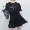 Saias gótico cintura alta mini legal menina sexy punk cruz impressão plissada skrit mulheres preto branco básico all-match chique vestido curto