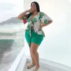 Grande taille imprimé fleuri deux pièces ensemble court femmes tenue ample 2023 été femme tissu décontracté haut court grands ensembles assortis 240220