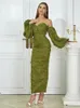 Casual Dresses Elegant Army Green Long Puff Sleeve Women Maxi Sexy Strapless Off Shoulder Bodycon Fashion Celebrity Evening Party Dress