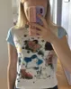 Kvinnors t-shirt y2k estetik toppar japanska harjuku t-shirt 2000-tal kawaii katt tryck kort ärm fairycore lapptäcke sexig smal baby t-shirt emo