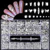 Kit d'ongles mixte AB verre cristal diamant décorations artistiques, boîte à 21 grilles, ensemble d'accessoires pour ongles avec 1 stylo de ramassage 240219