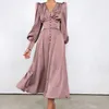 2024 Printemps et Automne Femmes Européennes et Américaines Jupe Longue Col en V Transfrontalier Vente Chaude Commerce Extérieur Satin Court Taille Robe Rétro Femmes