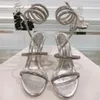 أزياء Rene Caovilla High Heel Sandals Women Wedge Heels Metal Snake ملفوفة بحزام الكاحل غير الرسمي للأحذية الكلاسيكية Party Partal