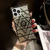 Luksusowy błyszcząca obudowa telefoniczna na iPhone'a 15 14 13 11 11 Pro Max plus metalowy pierścień Kickstand Prostokątna Blingbling Girl Lady iPhone