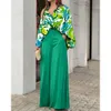 Women's New 2023 Printed Casual Set, Loose Oversized Lapel Shirt, High Waisted Wide Leg Pants, Two-piece Set