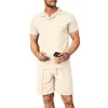 Herrspår 2024 2-stycke Matchning Set outfitkläder för män T-shirts Tracksuit Suit Collar Sport Suits Waffle Cloth Mens Shorts