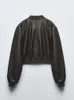 Mody damskie kurtki bombowcowe szykowny skórzany płaszcz krótki płaszcz żeński stojak gotycki kurtki wyścigowe motocyklowe odzież wierzchnia 240219