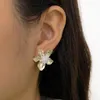 Boucles d'oreilles pendantes Minar exagérée couleur blanc clair verre strass fleur goutte pour femmes 14K plaqué or en laiton métallique grande boucle d'oreille
