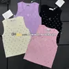 Luxo strass tank topos designer sem mangas malha superior elegante casual tanque t camisa de verão esportes apoio camisa feminina yoga colete