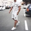 Heren Trainingspakken Heren Casual W Letter Print T-shirt Set Voor de zomer O Hals Korte Mouw T-shirt Top Trekkoord Shorts Met Zakken Loungewear