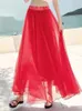 Jupes maille tulle jupe femmes élastique taille haute une ligne plage danse fête de mariage plissée maxi longue mode coréenne