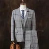 Men Business Formal Slim Fit Wedding Prom Suits Male Boutique Plaid Design Groom Dress Blazers Jacket Pants Vest 3 Pieces Set 240220