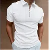 Polos pour hommes Polos de mode 2024 Summer Stripe Zipper Chemise pour hommes T-shirt solide Marque à manches courtes Casual Slim Tops