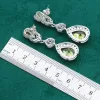 Stelt nieuw aankomsten 925 zilveren sieradensets voor vrouwen bruid olijfgroen zirkoon armband oorbellen ketting hanger ring vakantie cadeau