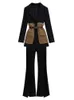Spring Belt Decorative Patchwork Jacket Blazer Casual Expansion Crying Two-Piece Elegant Women Pants Passar Office Outfits240228