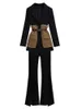 Printemps ceinture décorative Patchwork veste Blazer décontracté Expansion pleurer deux pièces élégant femmes pantalon costume bureau tenues 240228