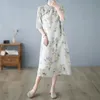 2023 Chinese Traditionele Cheongsam Dres Qipao Jurk Casual Bloemen Gedrukt Gewaad Losse Hanfu Voor Vrouwen X7707 240220