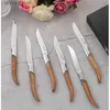 Couteaux de cuisine 4/6/8/10 pièces ensemble de couteaux à Steak Laguiole manche en bois d'olivier couteau à dîner lame de marteau couteau à Steak 8.25 pouces couverts de cuisine noël Q240226
