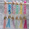 Keychains Fashion Silicone Keychain For Keys Colorful Beads Pu Tassel Keyrings Women Men Beaded Bracelet Wholesale