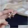 Studörhängen norr om Starlight French Retro Pearl Female Summer Six Pointed Star Forest Super Fairy Cold Wind Bead Drop Delivery Otjxs