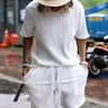 Survêtements pour hommes Mode Summer Hommes Costume Solide Couleur Rib Lâche Casual T-shirt à manches courtes Stretch Shorts de haute qualité Streetwear Deux pièces