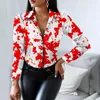 Damesblouses Turn-down kraag Lange mouw Single-breasted Damesoverhemd Melkkoe Afdrukken Casual Office Top Vrouwelijke kleding