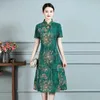 Elegante Zomer Chinese Cheongsam Vrouwen Gemodificeerde Jurk Vintage Bloemen Gedrukt Mandarijn Kraag Vrouwelijke Qipao 240220