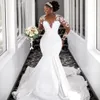 Aso Ebi Wedding Dress for Bride Plus Size Mermaid Sheer Neck Long Sleeves Beaded Appliqued Lace Tiered Tulle Bridal Gowns for African Dubai Nigeria Black Women NW127