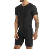 Herrbadkläder herr kort ärm blixtlås front leotard bodysuit ett stycke dans gym träning jumpsuit biketard unitard brottning singlet