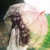 Paraplyer romantiska transparenta klara blommor bubbla kupol söt designer goth kvinnor sol paraply för vind tung regn vuxna