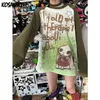 Camiseta para mujer KOSAHIKI Y2k Estética Camiseta de manga larga Mujer Punk Letra Tie Dye Impresión de dibujos animados Camiseta gráfica suelta Pareja Fairy Grunge Tee