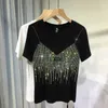 Designer zomer diamant t-shirt met korte mouwen voor dames 4xl plus maat chic casual effen kleur o hals T-shirt dames streetwear tees top designerA462